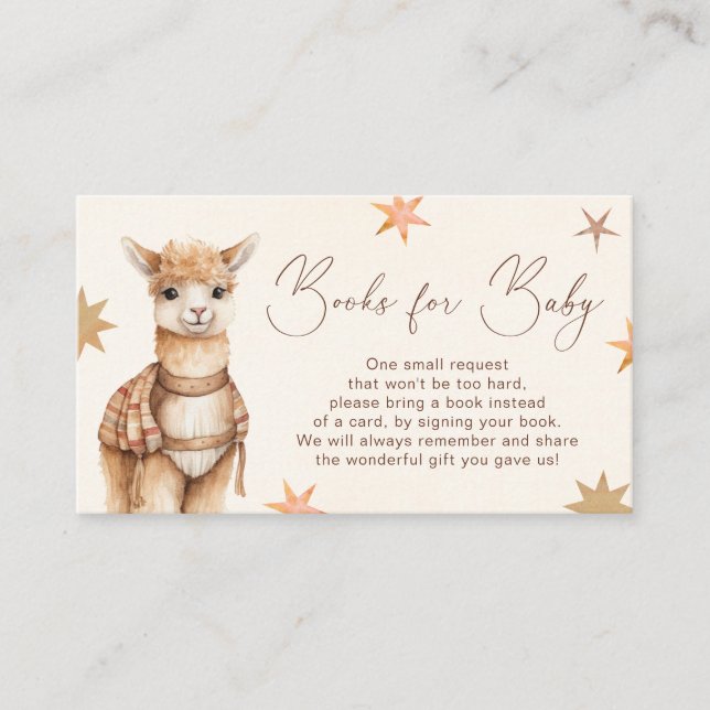 Llama Boho Baby Shower Books For Baby Enclosure Card (Front)