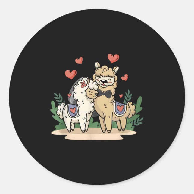 Llama Bride And Groom Wedding Art Matching Couple  Classic Round Sticker (Front)