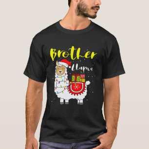 Llama Brother Lights Santa Hat Xmas Pajama Matchin T-Shirt