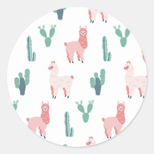 Llama Cactus Cute Animals Funny Pattern Classic Round Sticker