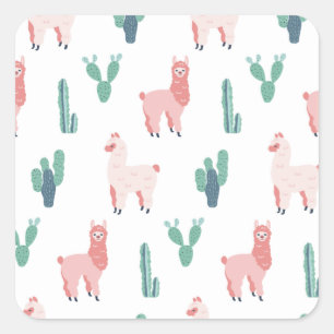 Llama Cactus Cute Animals Funny Pattern Square Sti Sticker