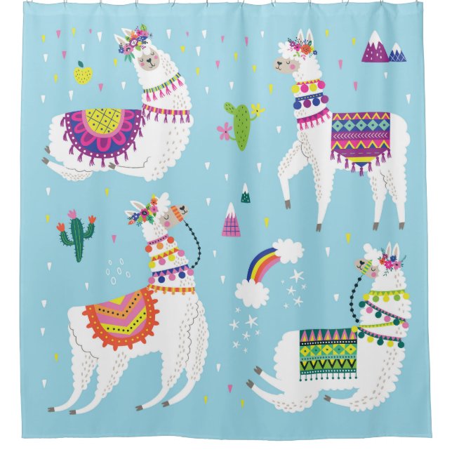 Llama & Cactus: Cute Vintage Set Shower Curtain (Front)