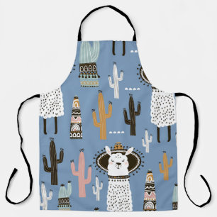 Llama, Cactus, Hand-Drawn Elements Pattern. Apron