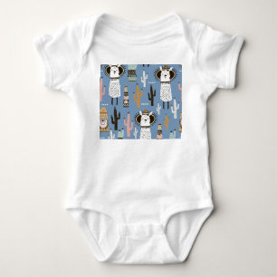 Llama, Cactus, Hand-Drawn Elements Pattern. Baby Bodysuit