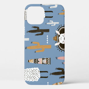 Llama, Cactus, Hand-Drawn Elements Pattern. iPhone 12 Case