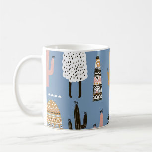 Llama, Cactus, Hand-Drawn Elements Pattern. Coffee Mug