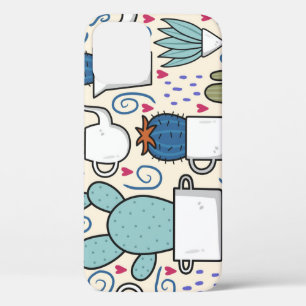 Llama Cactus: Hand-Drawn Seamless Design iPhone 12 Case
