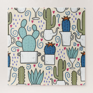 Llama Cactus: Hand-Drawn Seamless Design Jigsaw Puzzle