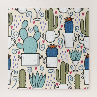 Llama Cactus: Hand-Drawn Seamless Design Jigsaw Puzzle