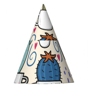 Llama Cactus: Hand-Drawn Seamless Design Party Hat