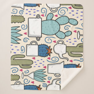 Llama Cactus: Hand-Drawn Seamless Design Sherpa Blanket