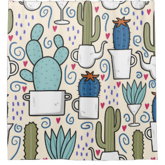 Llama Cactus: Hand-Drawn Seamless Design Shower Curtain