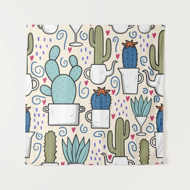 Llama Cactus: Hand-Drawn Seamless Design Tapestry (Front)