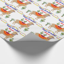 llama Cactus happy birthday wrapping paper