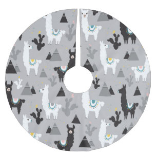 Llama cactus mountains, seamless pattern. brushed polyester tree skirt