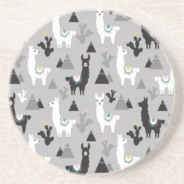 Llama cactus mountains, seamless pattern. coaster (Front)