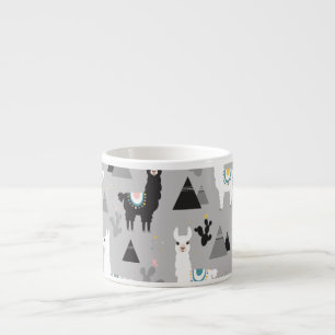 Llama cactus mountains, seamless pattern. espresso cup