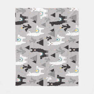 Llama cactus mountains, seamless pattern. fleece blanket