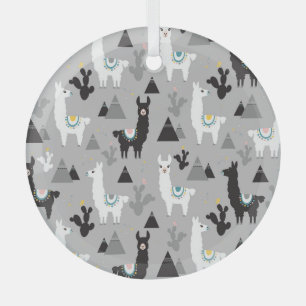 Llama cactus mountains, seamless pattern. glass tree decoration