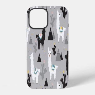 Llama cactus mountains, seamless pattern. iPhone 12 case