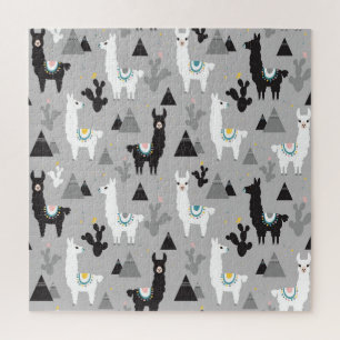 Llama cactus mountains, seamless pattern. jigsaw puzzle