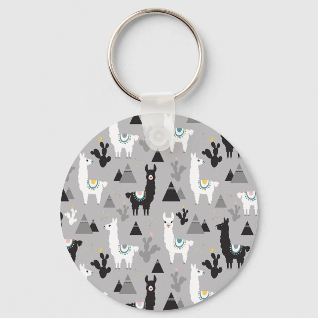 Llama cactus mountains, seamless pattern. key ring (Front)