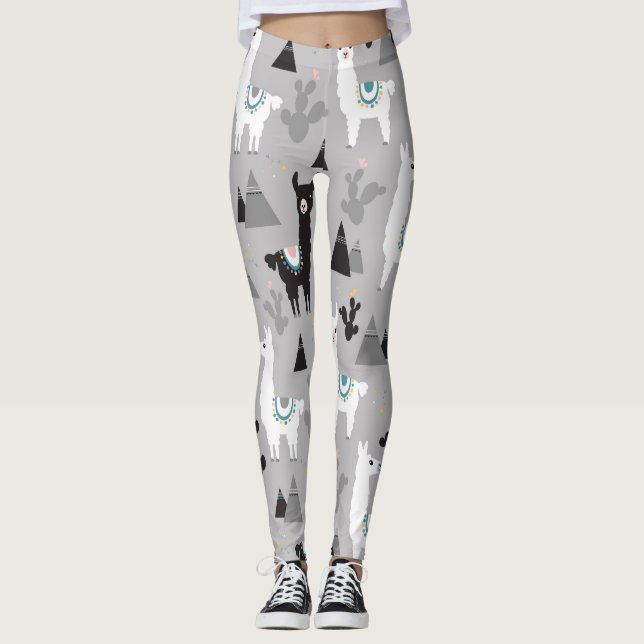 Llama cactus mountains, seamless pattern. leggings (Front)