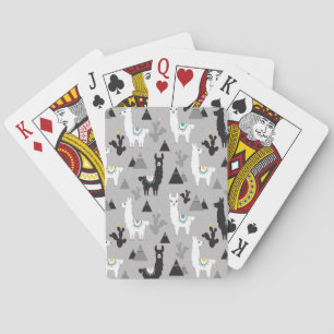 Llama cactus mountains, seamless pattern. playing cards
