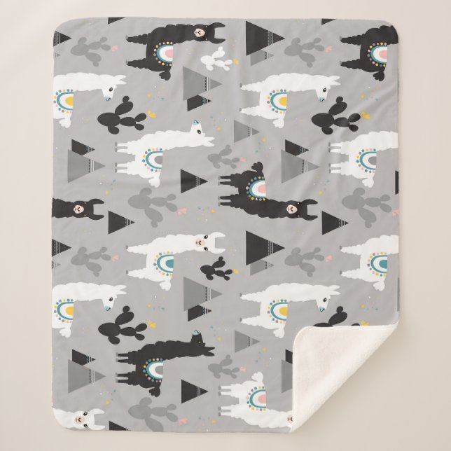Llama cactus mountains, seamless pattern. sherpa blanket (Front)