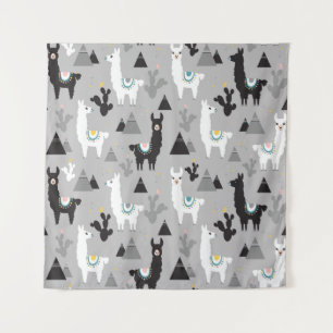 Llama cactus mountains, seamless pattern. tapestry