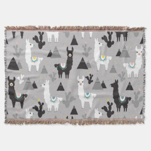 Llama cactus mountains, seamless pattern. throw blanket