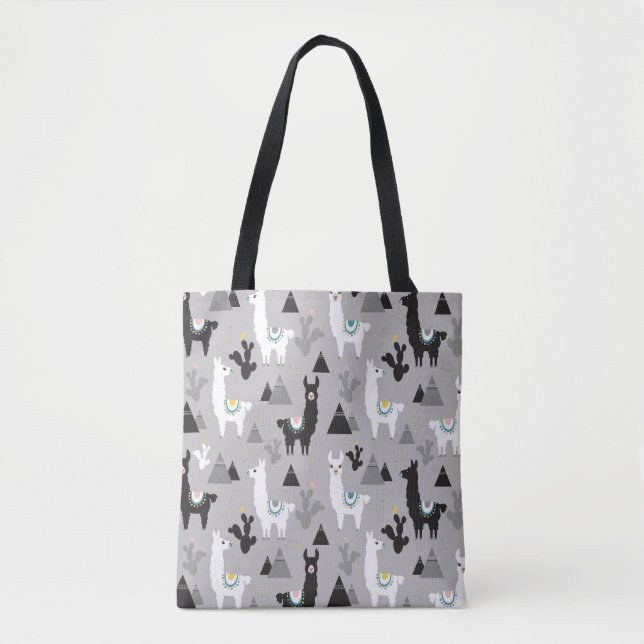 Llama cactus mountains, seamless pattern. tote bag (Front)