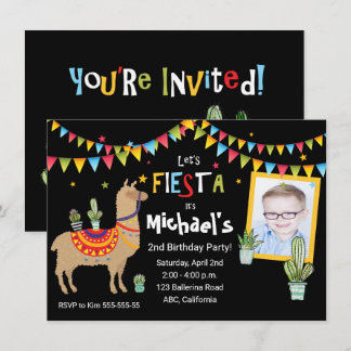 llama Cactus photo personalised birthday party Invitation