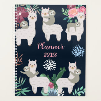 Llama Cactus Watercolor Blue Personalised Planner