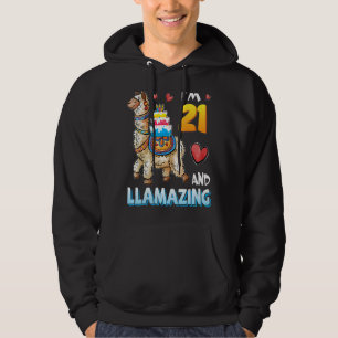 Llama Carrying Birthday Cake I'm 21 Years Old And Hoodie