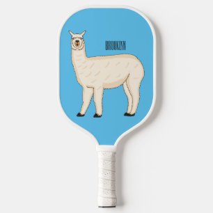 Llama cartoon illustration  pickleball paddle