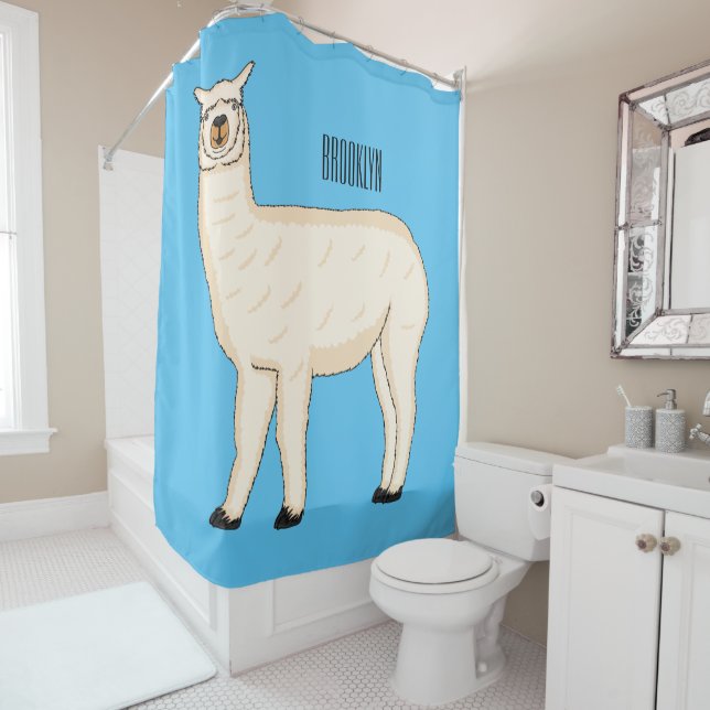Llama cartoon illustration  shower curtain (In Situ)