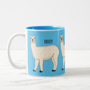 Llama cartoon illustration Two-Tone coffee mug