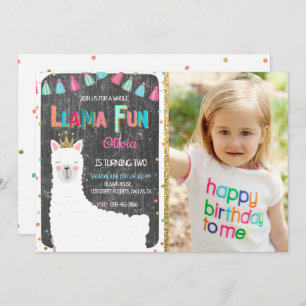 Llama Chalkboard Birthday Invitation With Photo