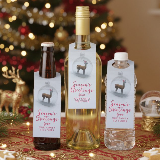 Llama Christmas Bauble Holiday Bottle Hanger Tag (Add your name to these festive and fun Christmas bottle tags)