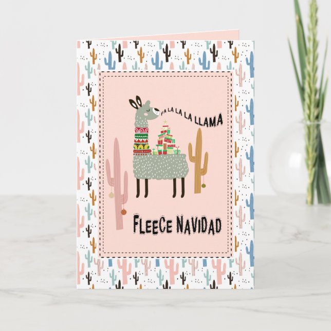 Llama Christmas Funny Fleece Navidad Holiday Card (Front)