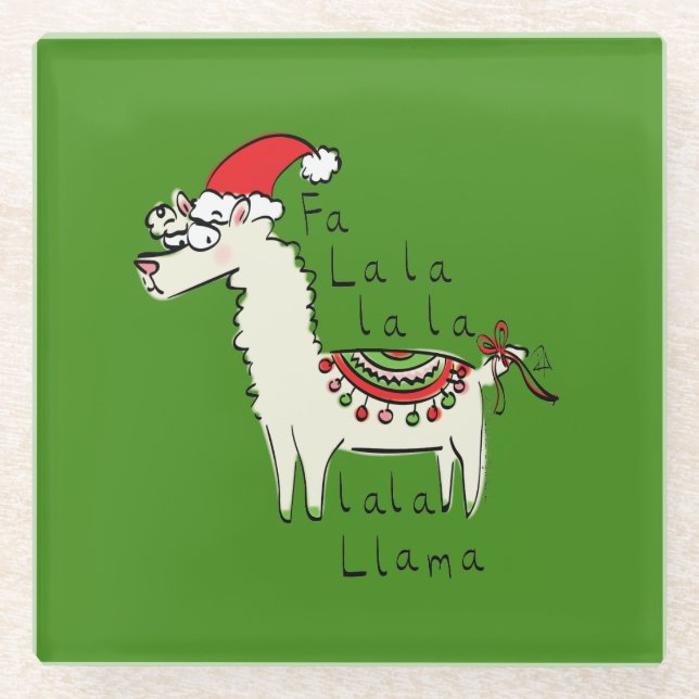Llama Christmas Kids Cute Funny Glass Coaster (Front)