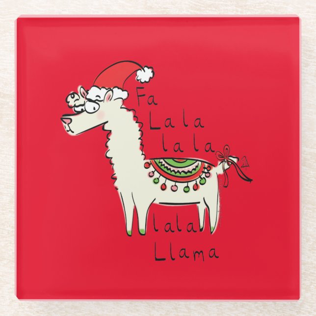 Llama Christmas Kids Cute Funny Glass Coaster (Front)
