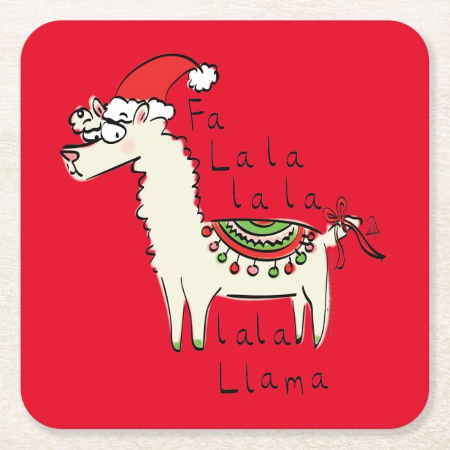 Llama Christmas Kids Cute Funny Square Paper Coaster (Front)