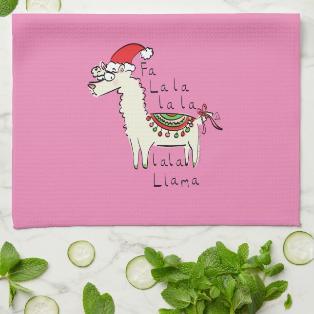 Llama Christmas Kids Cute Funny Tea Towel (Folded)