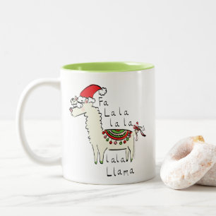Llama Christmas Kids Cute Funny Two-Tone Coffee Mug