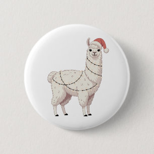 Llama Christmas Lights Sturdy Animals Lover Alpaca 6 Cm Round Badge