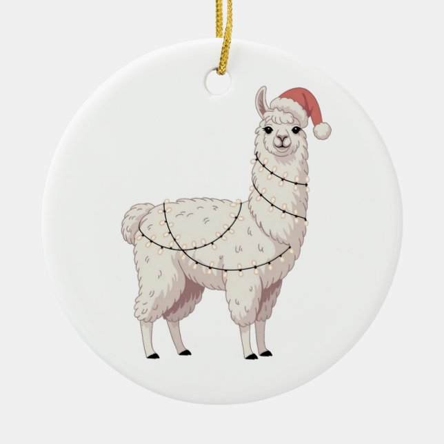Llama Christmas Lights Sturdy Animals Lover Alpaca Ceramic Tree Decoration (Front)