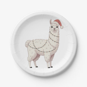 Llama Christmas Lights Sturdy Animals Lover Alpaca Paper Plate