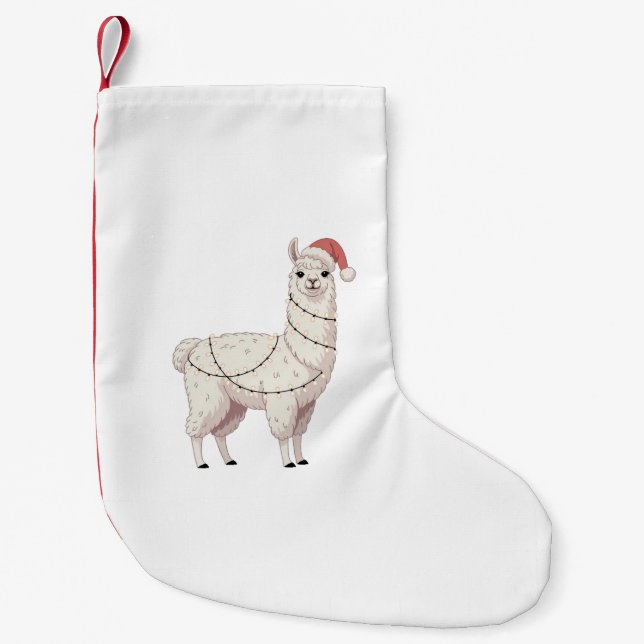 Llama Christmas Lights Sturdy Animals Lover Alpaca Small Christmas Stocking (Front)